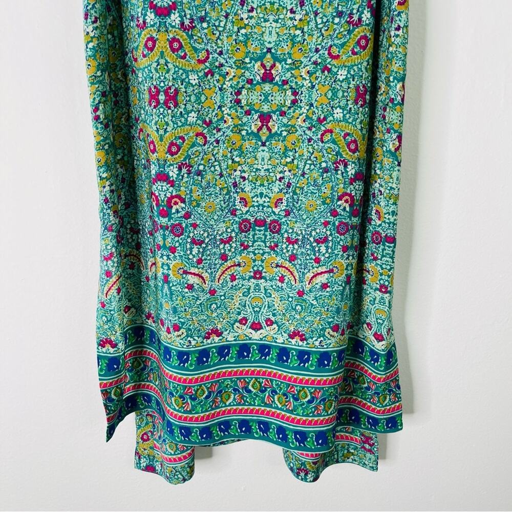 Anthropologie Maeve green pink silk floral boho strappy button tunic top 6 - Picture 3 of 11